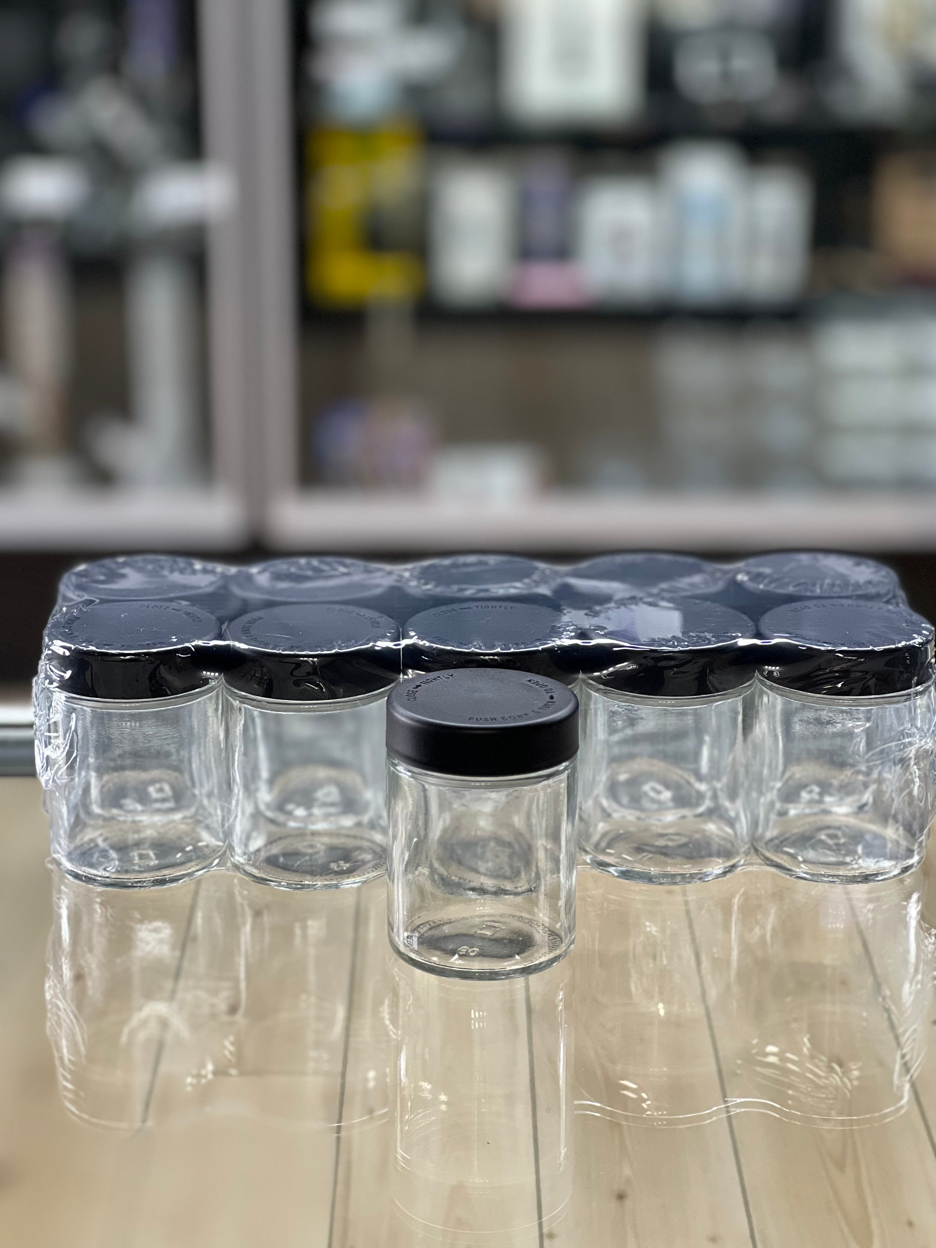 4oz Clear Glass Jars Black Lid 10pk