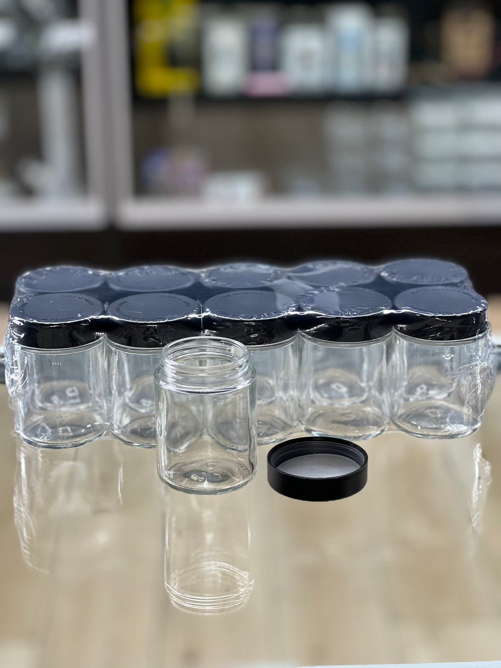 4oz Clear Glass Jars Black Lid 10pk