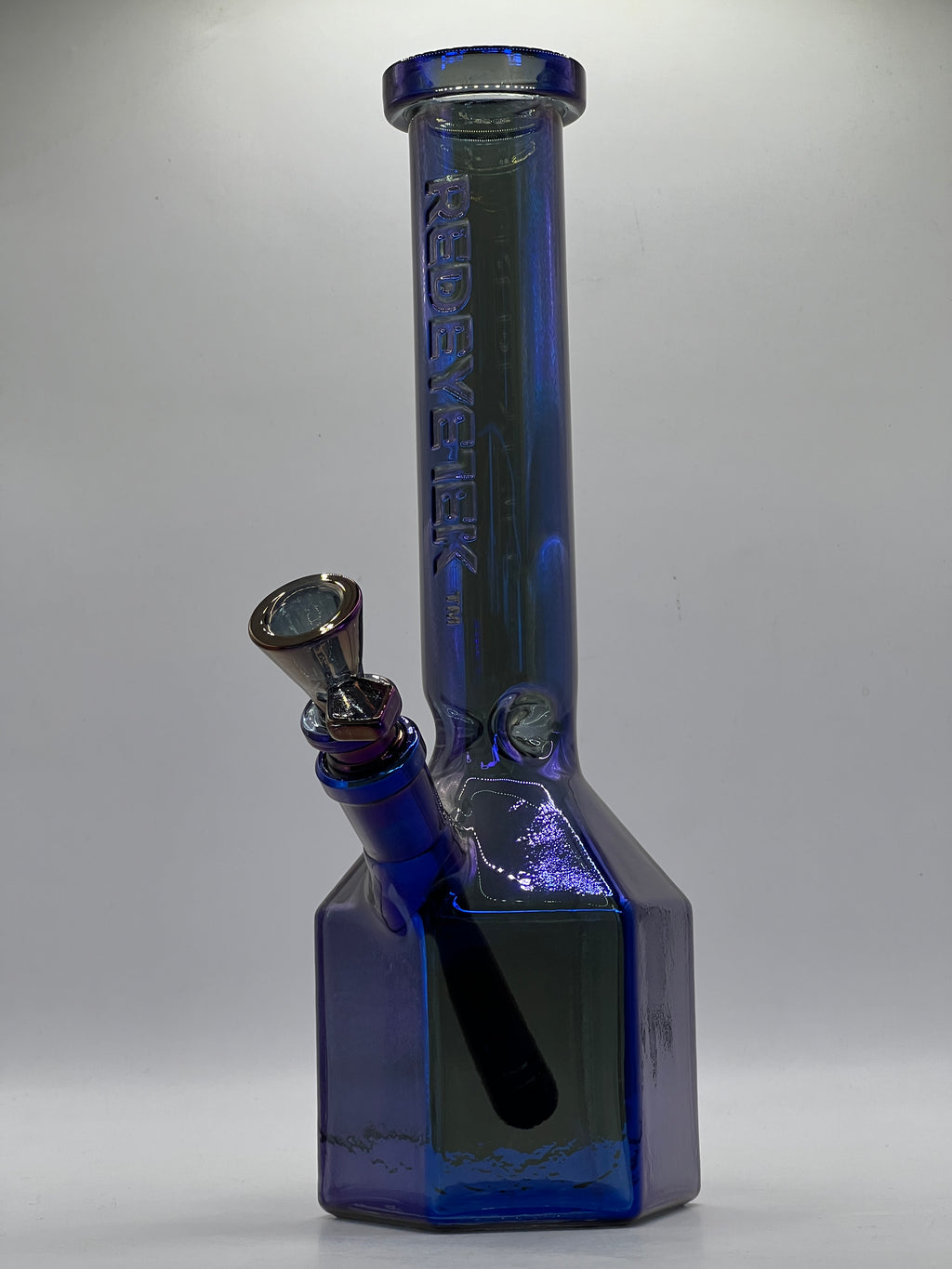 Red Eye Tek 11-inch Terminator Prismatic Tube Water Pipe in metallic blue front view