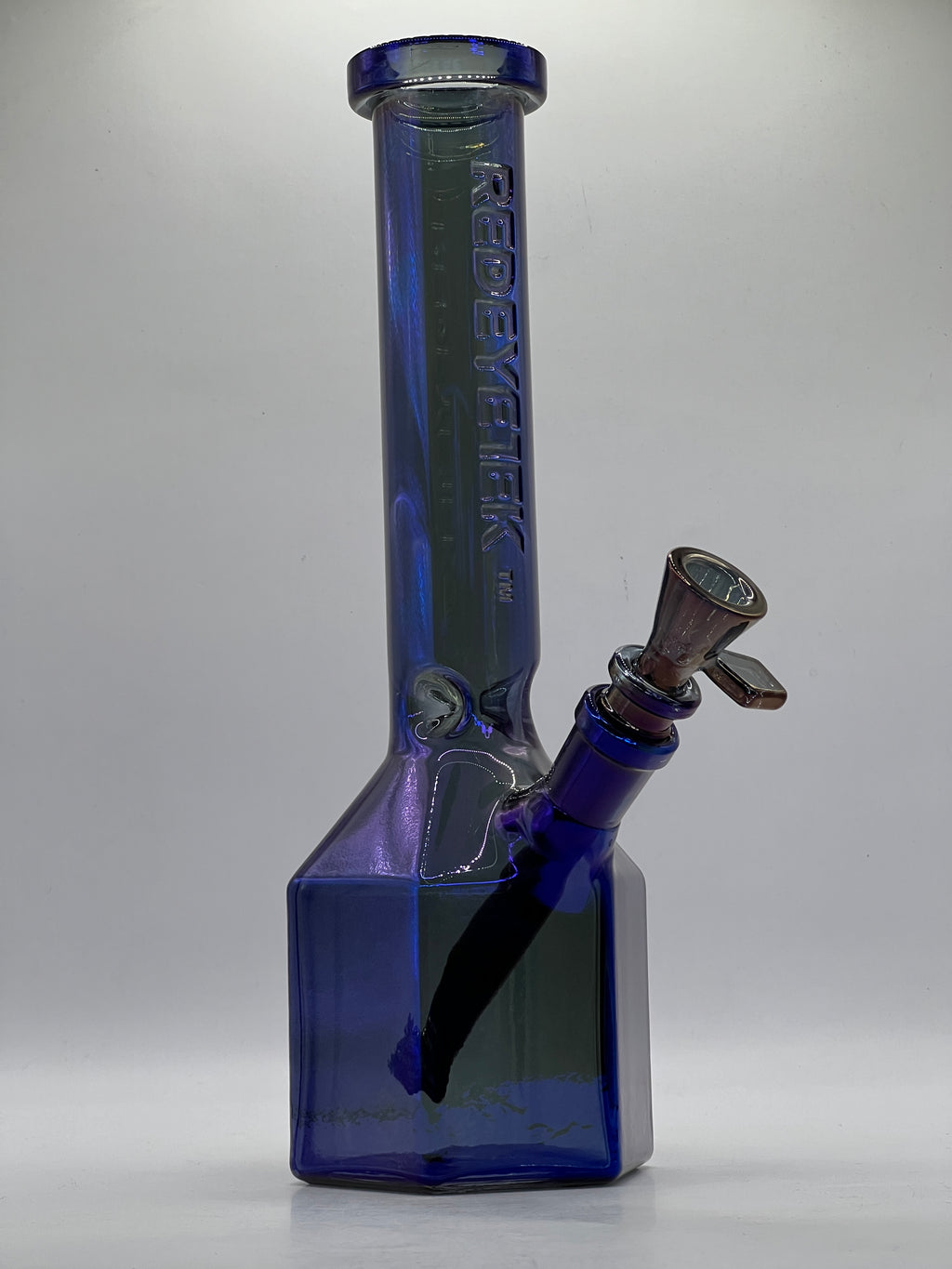Angled studio view of the metallic blue Prismatic Tube