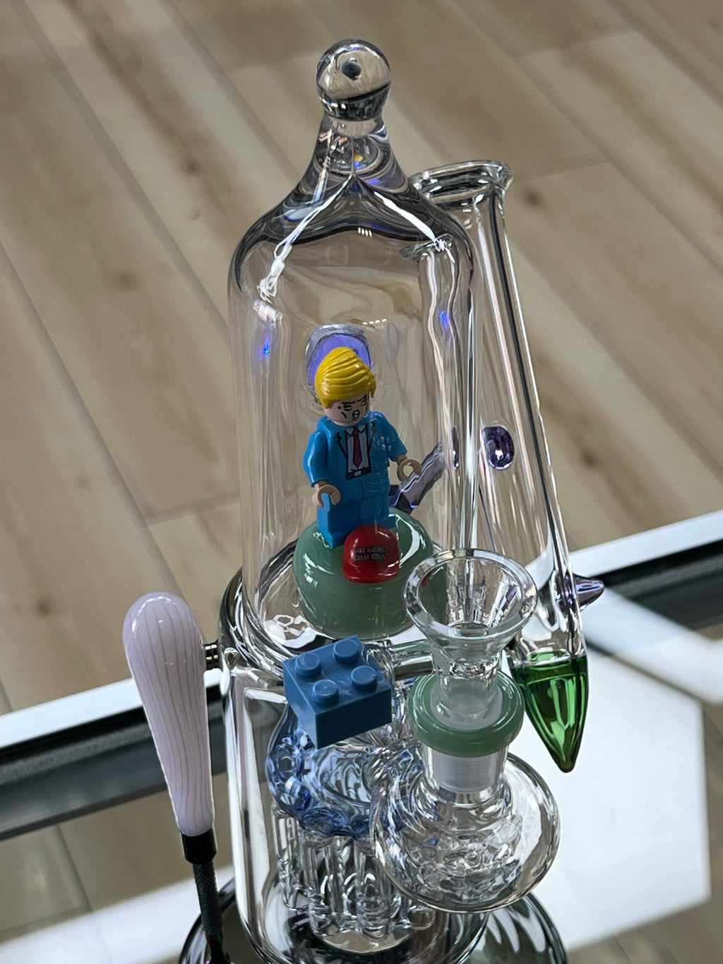 otg glass trump themed water pipe displayed at hex smoke shop