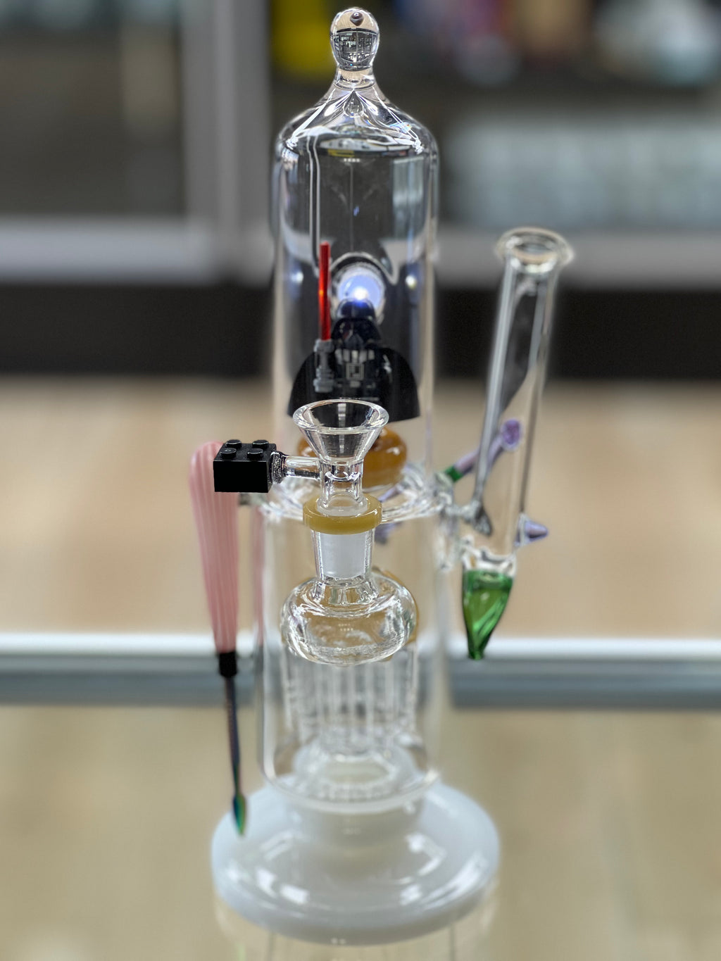 front view of the otg glass darth vader water pipe at hex smoke shop