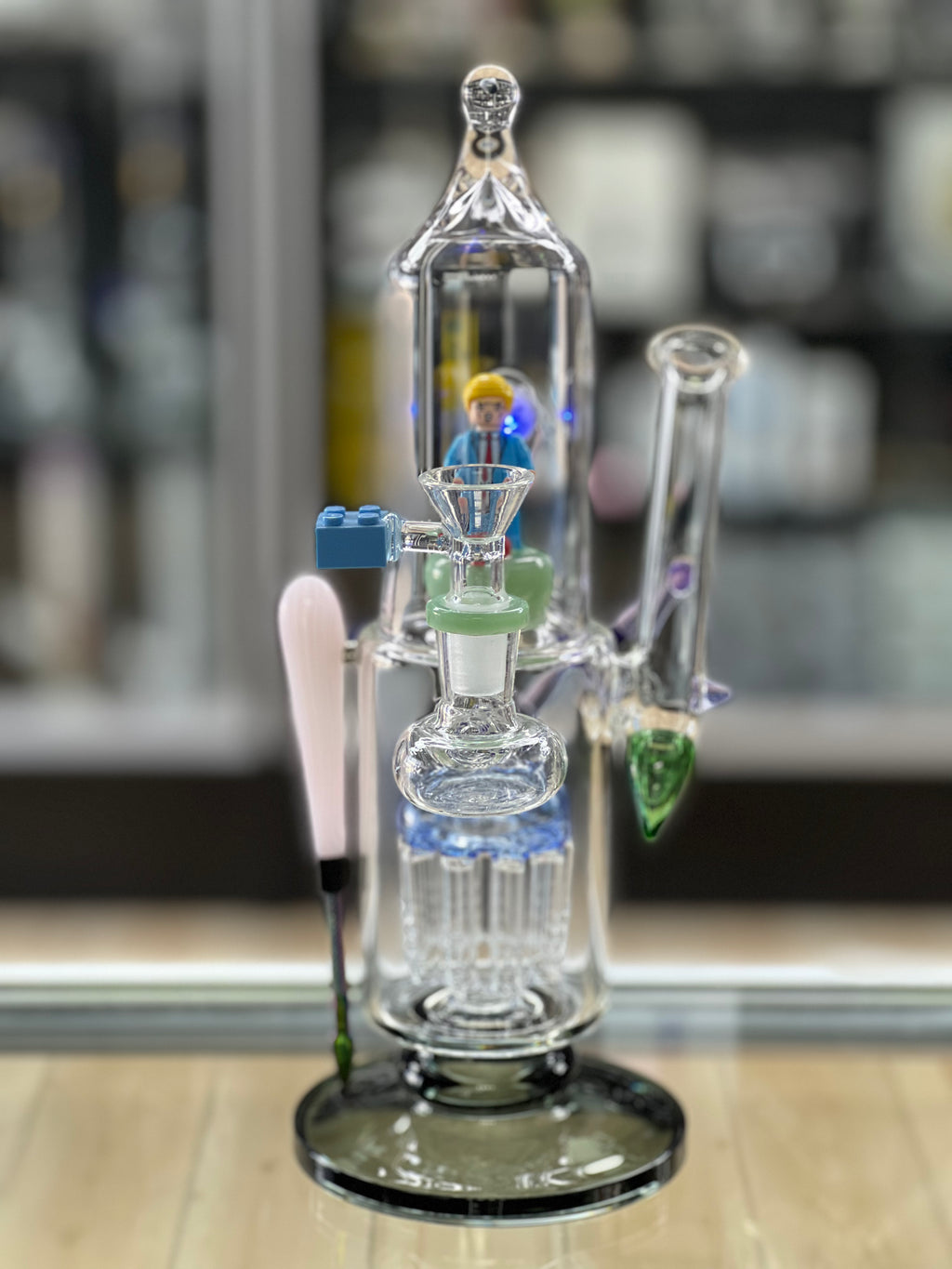 front view of the otg glass trump water pipe at hex smoke shop