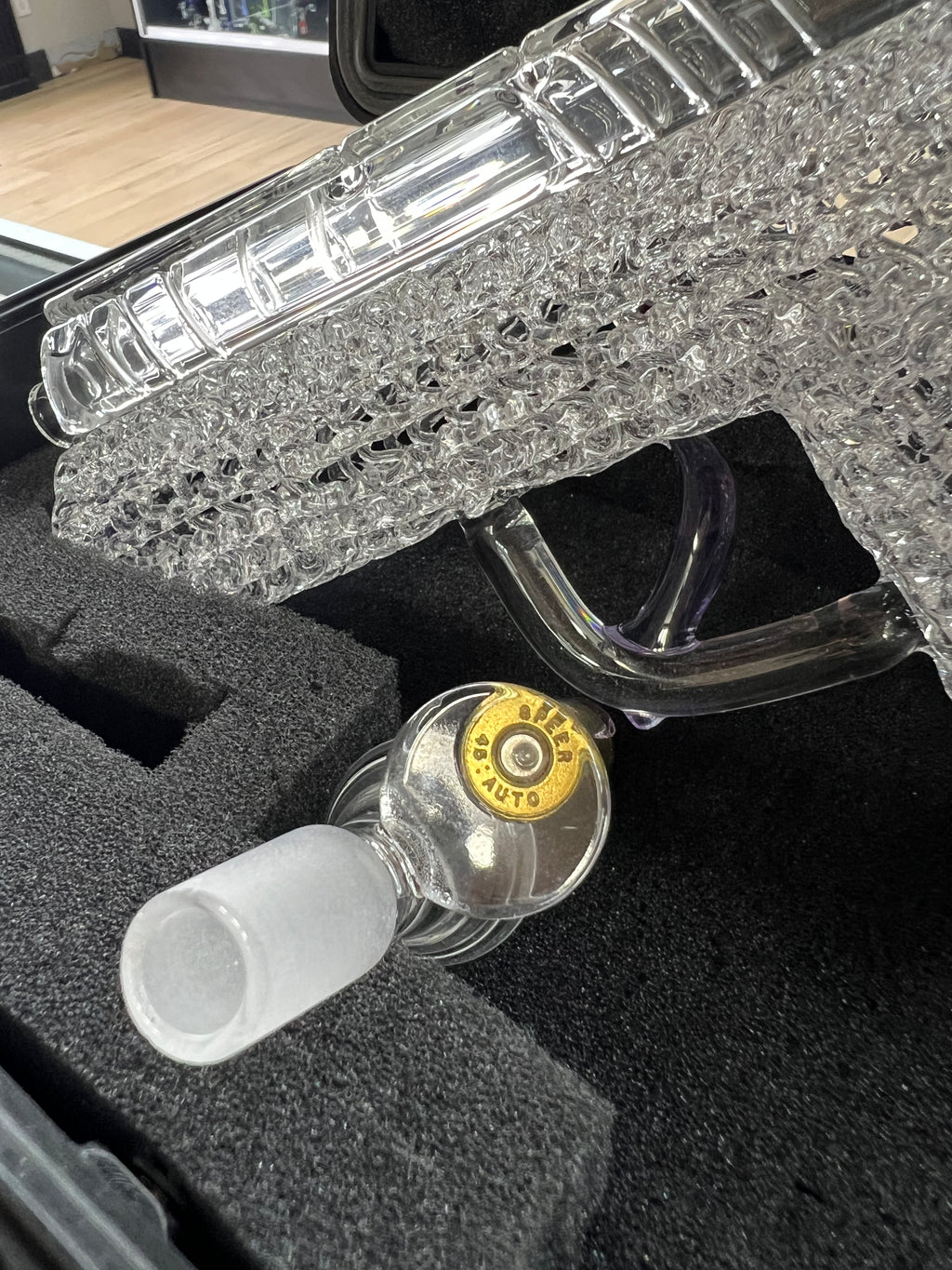 Close up of .45 casing bowl on OTG glass handgun pipe