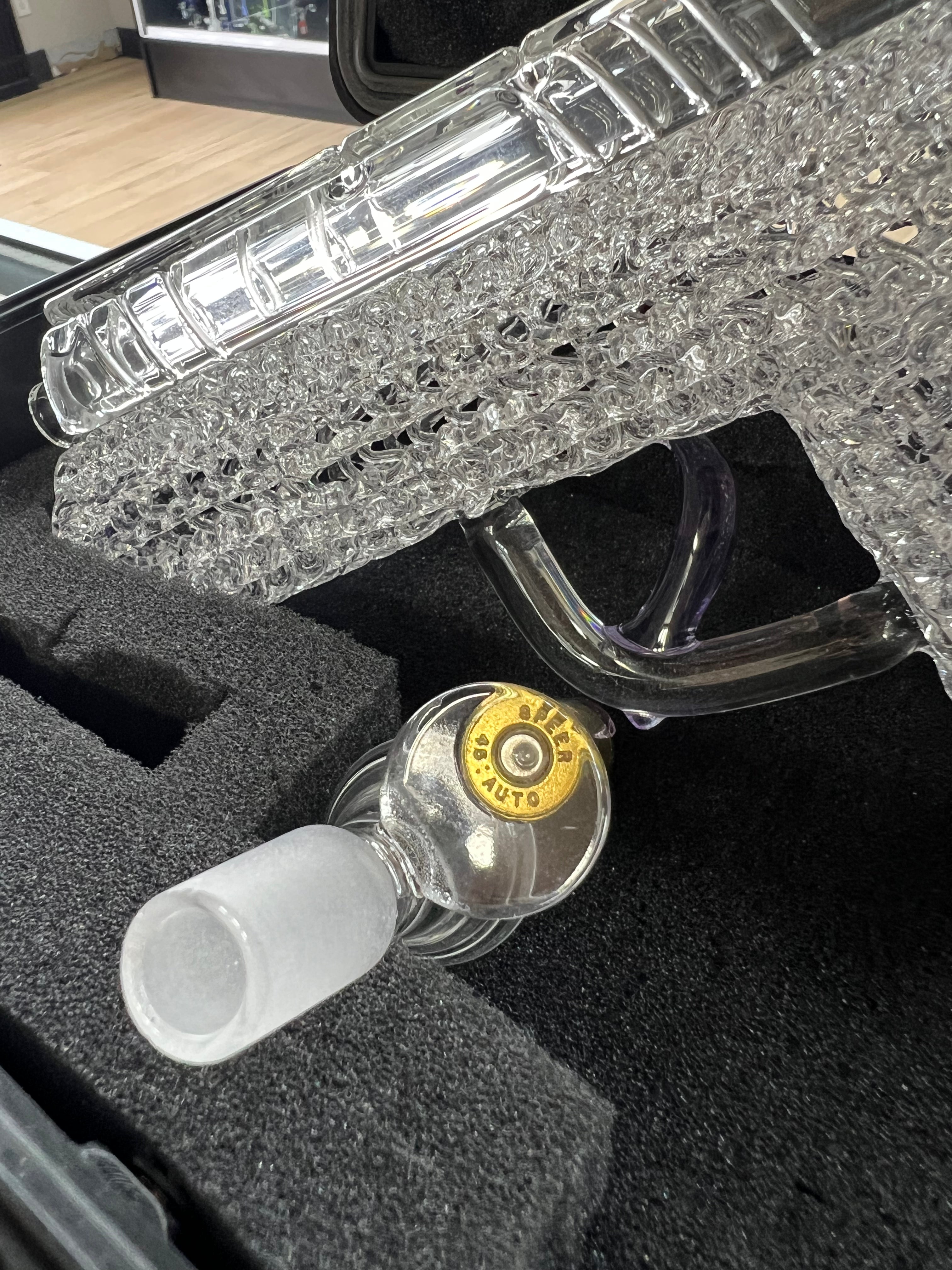 Close up of .45 casing bowl on OTG glass handgun pipe