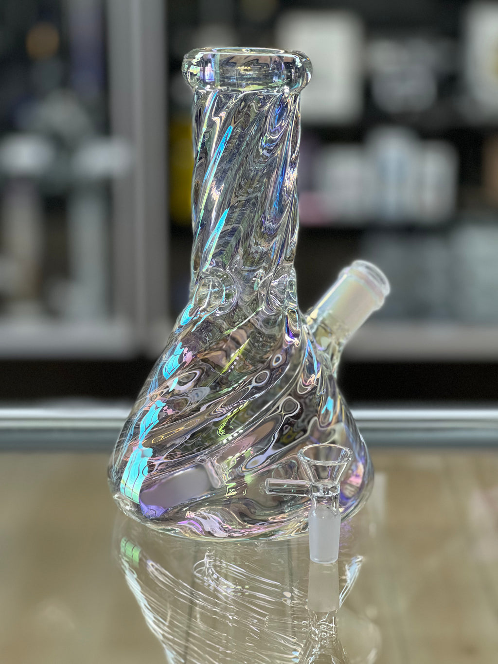 Human Grade 9" Twisted Iridescent Beaker