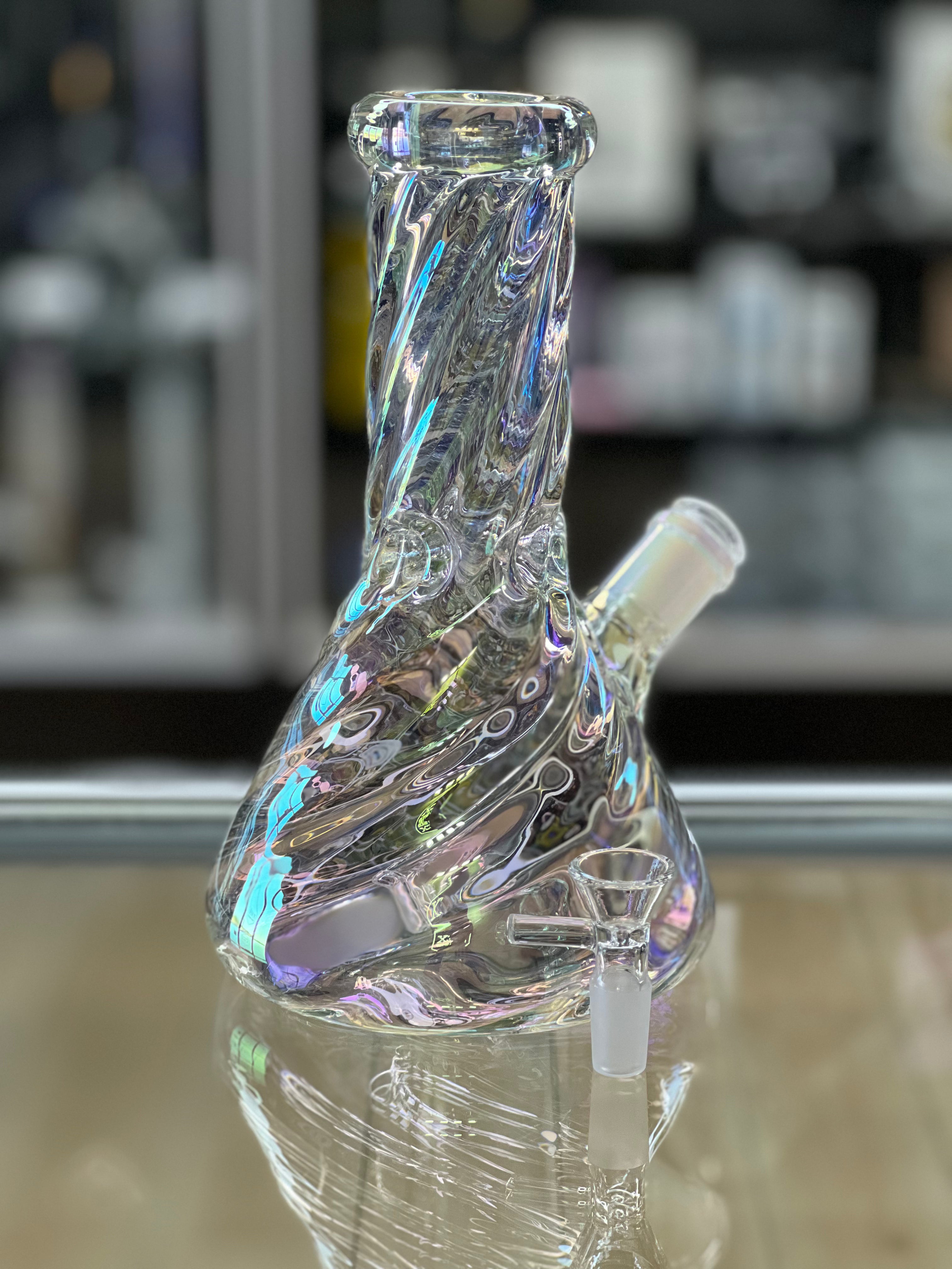 Human Grade 9" Twisted Iridescent Beaker