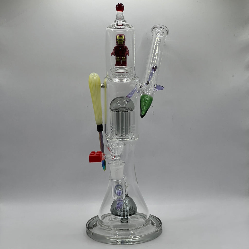 OTG Glass Iron Man collector water pipe with dual percolators and magnetic tool