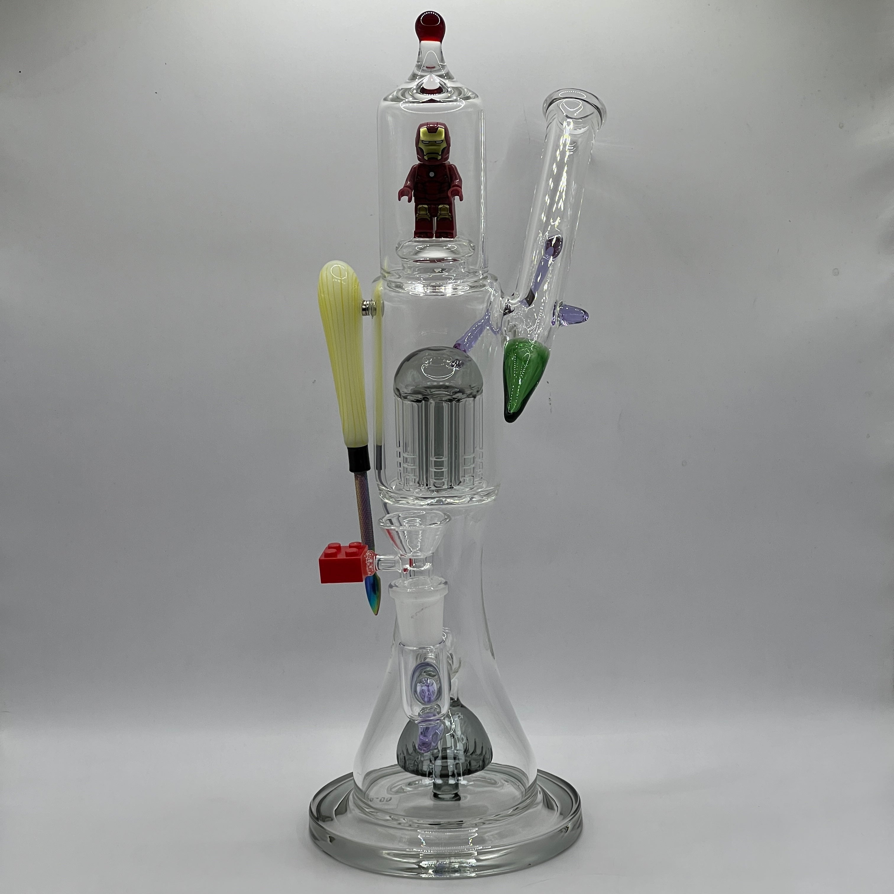 OTG Glass Iron Man collector water pipe with dual percolators and magnetic tool