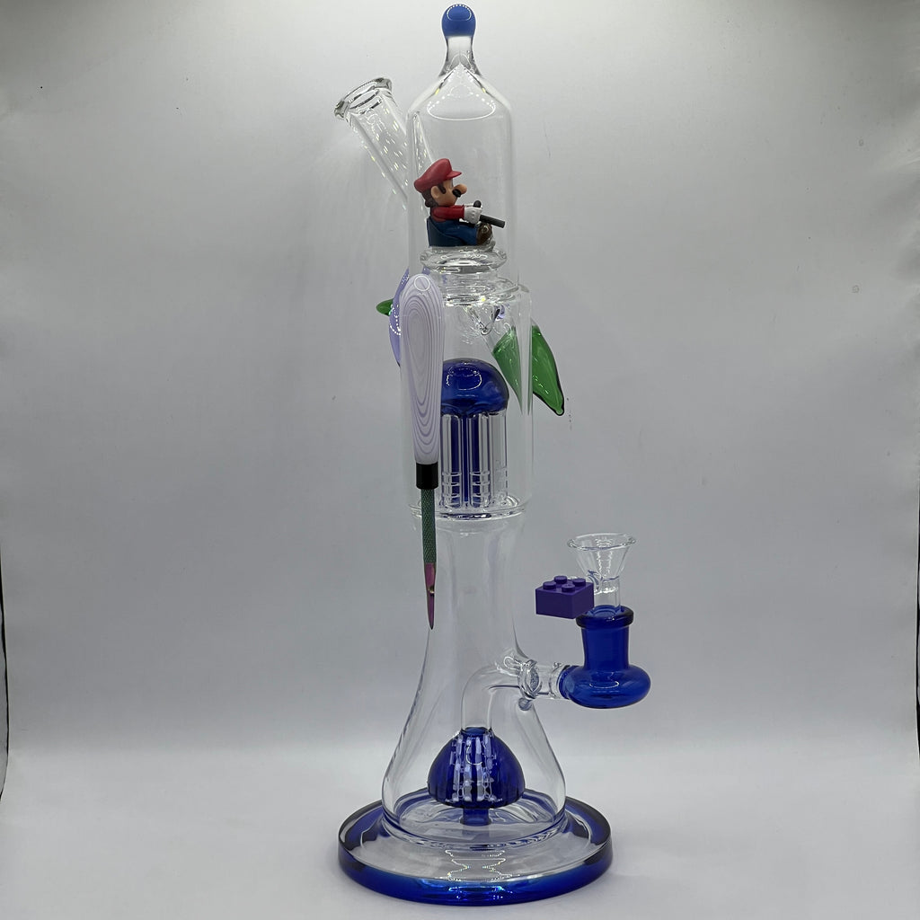 opposite view of OTG Glass Mario themed water pipe with custom LEGO bowl