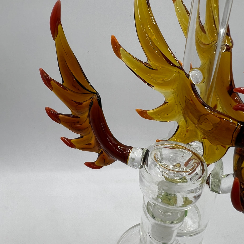Matching phoenix wing bowl on handcrafted OTG Glass Phoenix water pipe