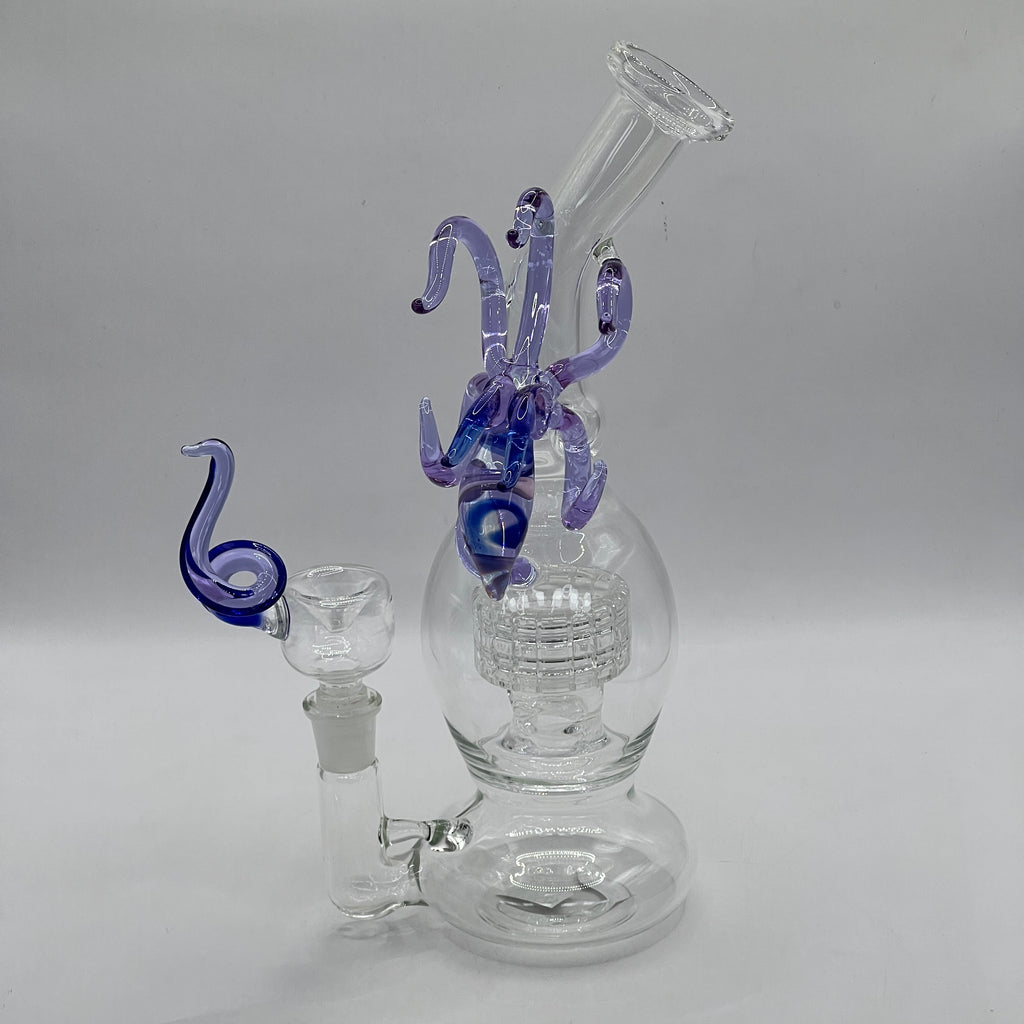 OTG Glass Giant Squid water pipe with handcrafted lavender squid sculpture and matrix percolator