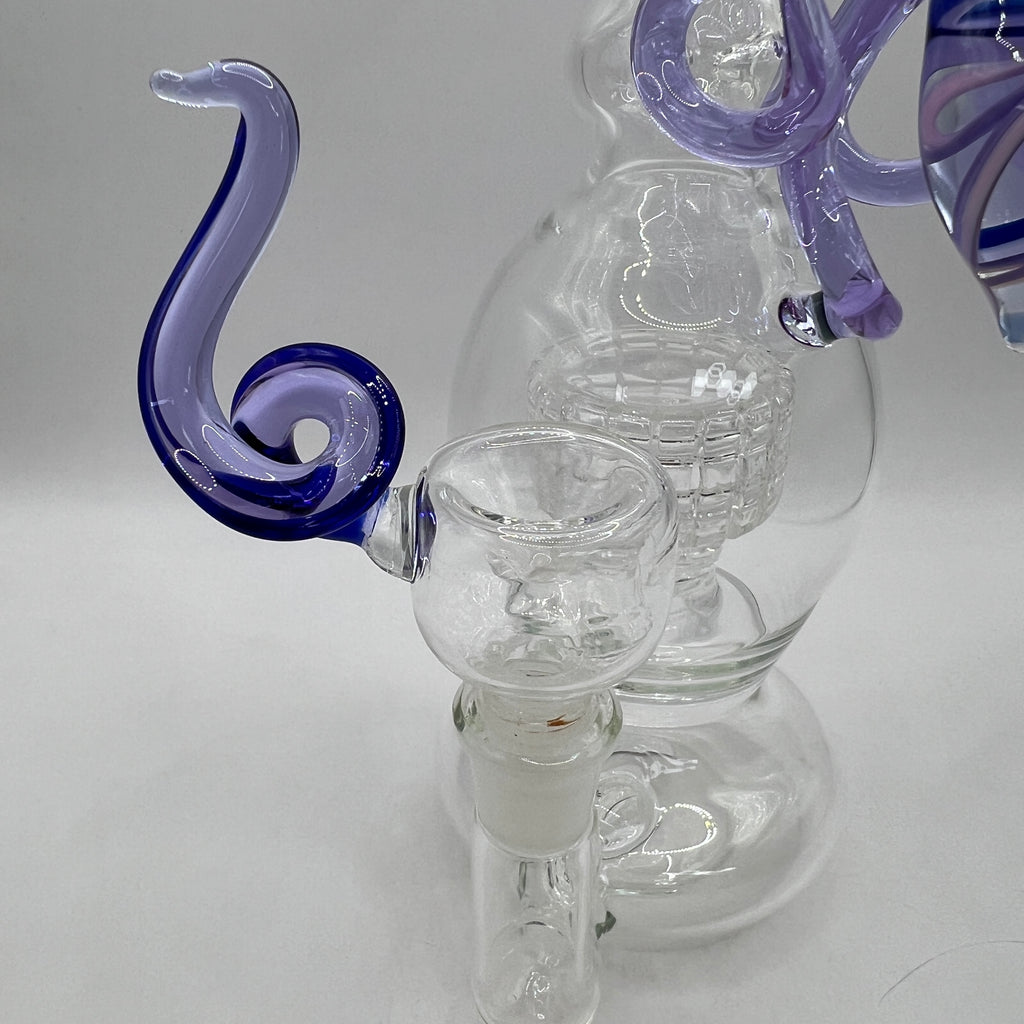 Close-up of matching sculpted tentacle bowl on handcrafted OTG Glass Giant Squid water pipe