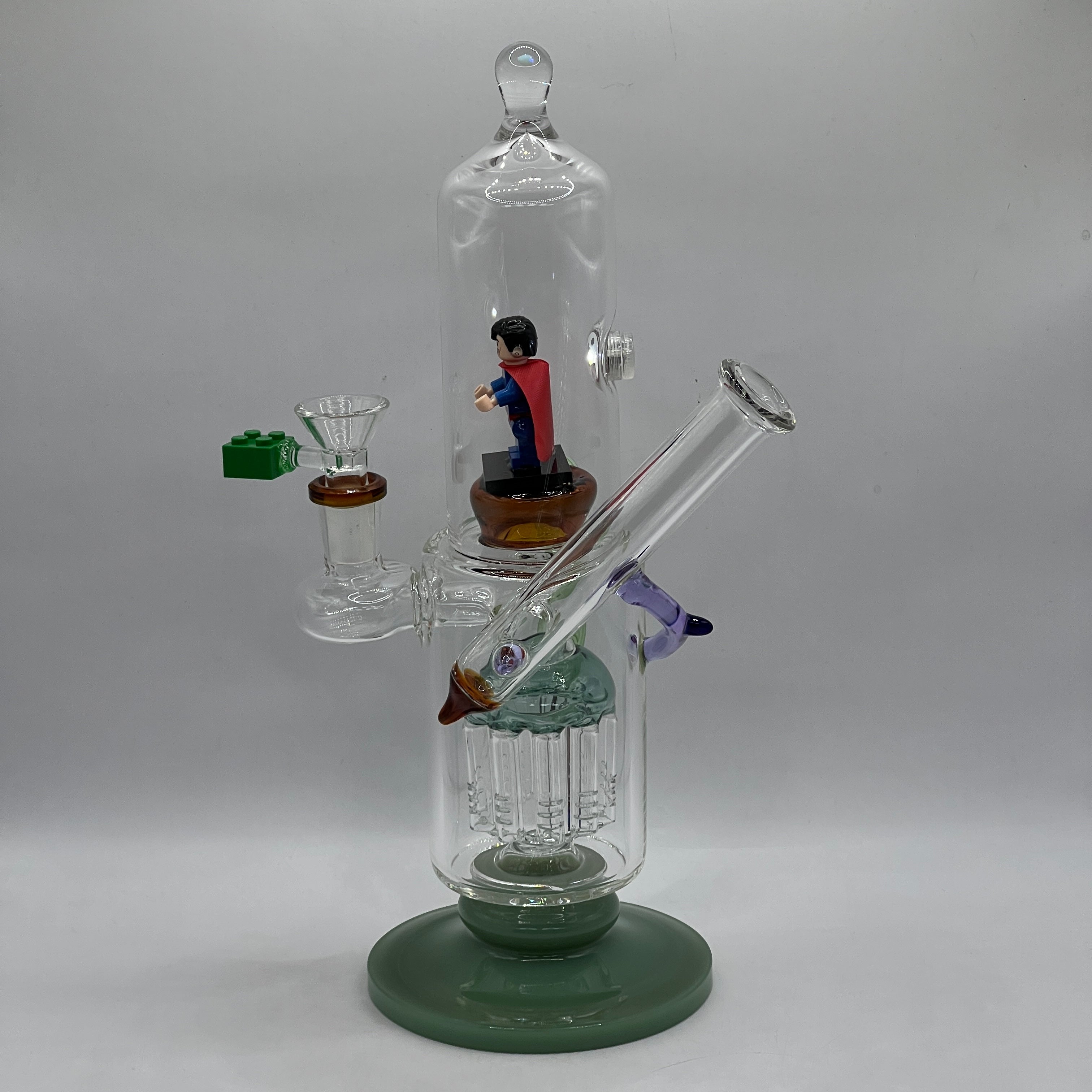 Side profile showing the tree percolator and custom colored glass accents.