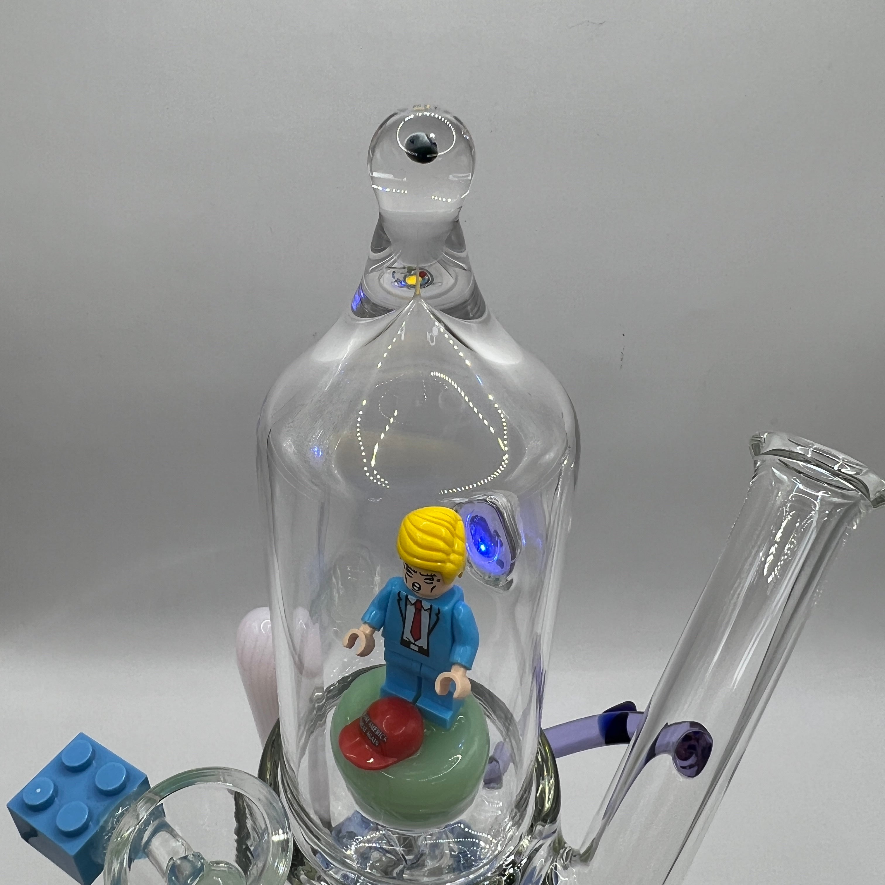 Top angled view of the opal accent and illuminated display chamber and character figurine