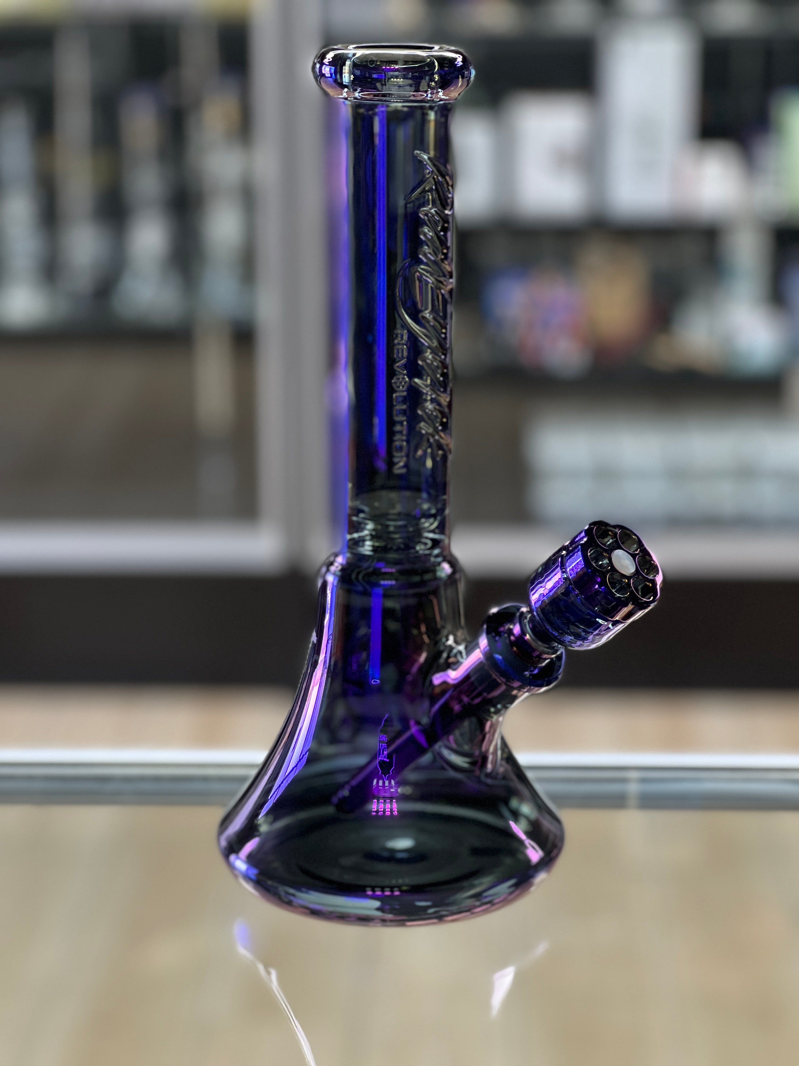 Front angle of Red Eye Tek Revolution bell base water pipe