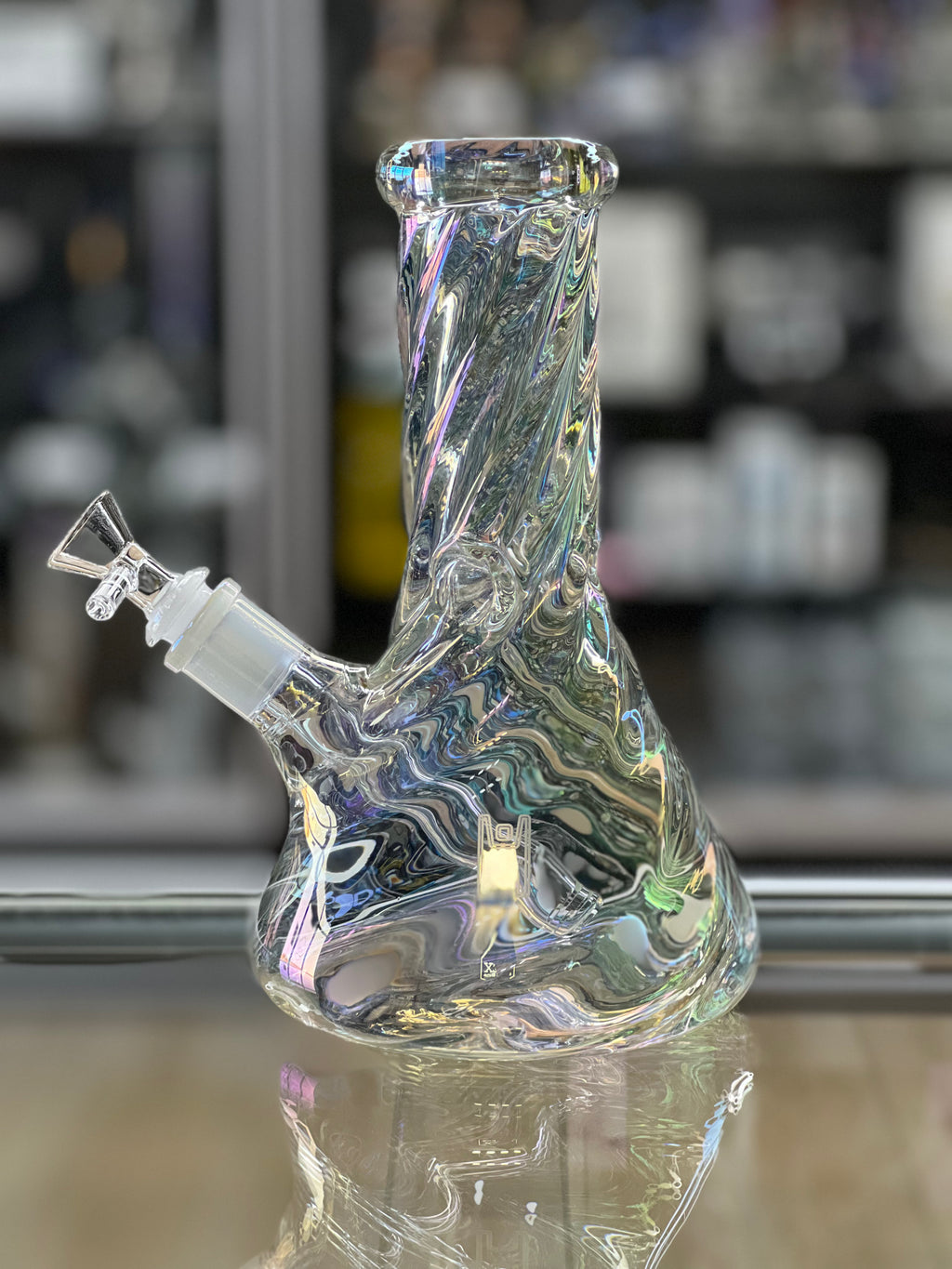 Human Grade 9" Twisted Iridescent Beaker