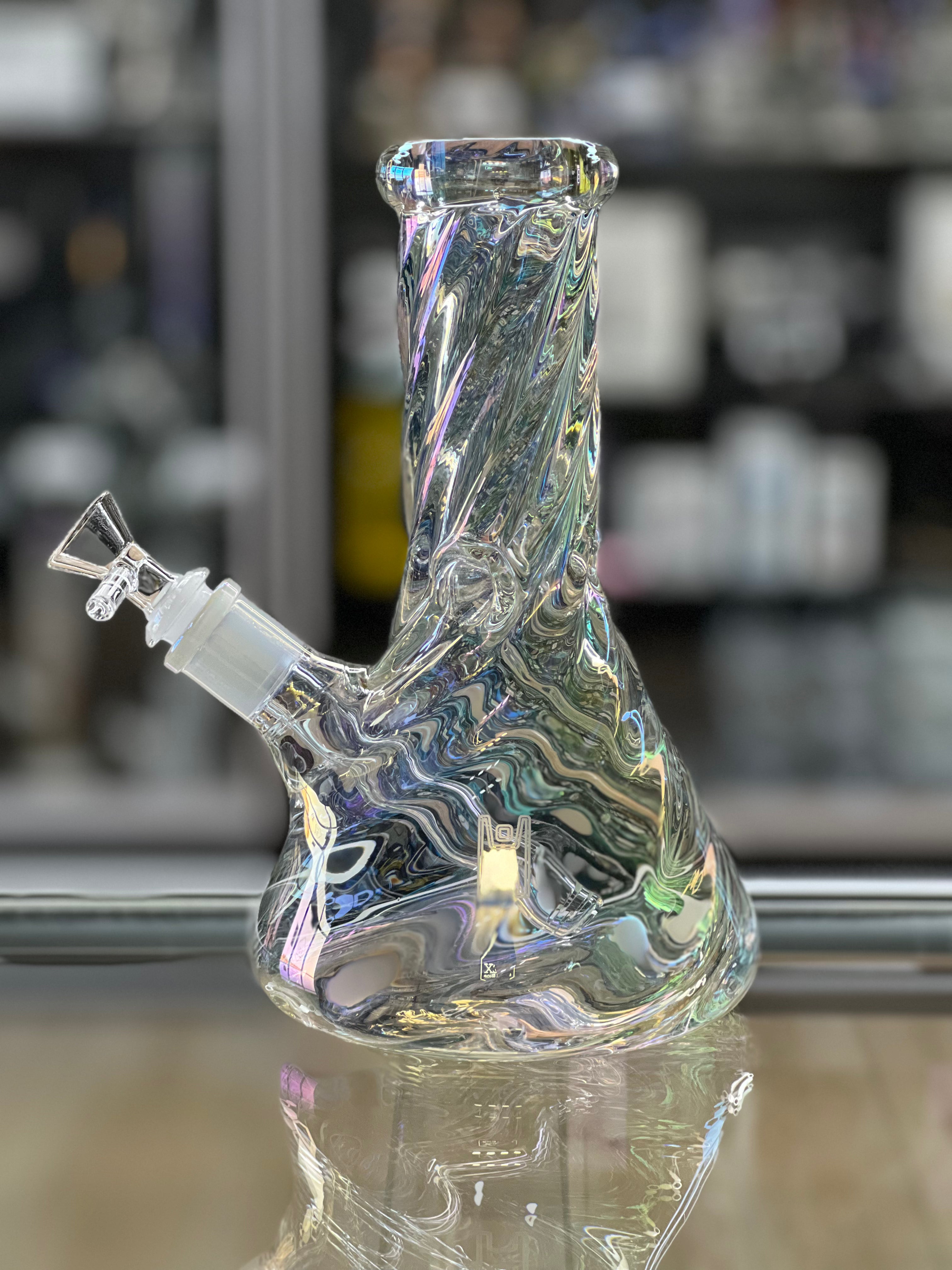 Human Grade 9" Twisted Iridescent Beaker